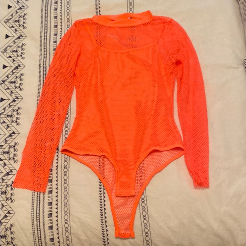 Vibrant Orange Mesh Bodysuit